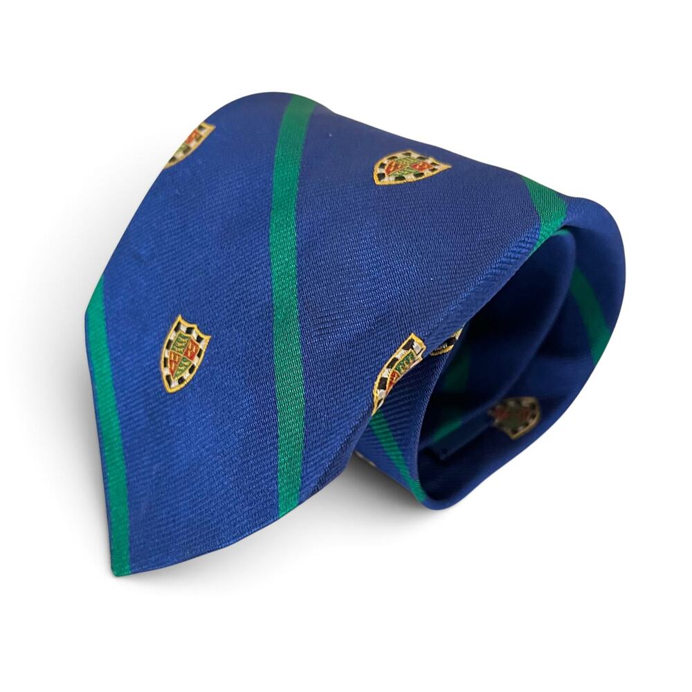 Polo Ralph Lauren Italian Silk Royal Blue Green Repp Stripe Crest Club Tie